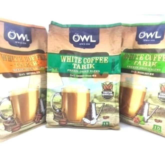 

owl white coffee tarik 3 in 1 per pack original hazelnut coconut sugar