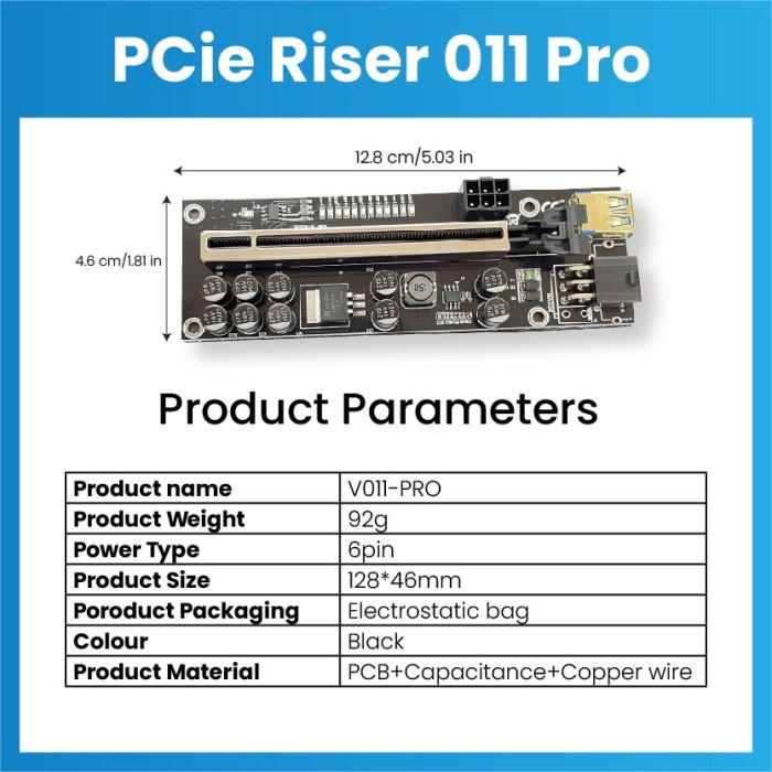 Terlaris Sata Pcie Riser 011 Pro - 10 Kapasitor - Riser Card - Mining Vga