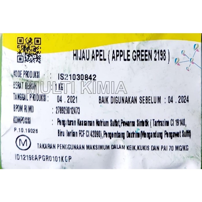 

Pewarna Makanan-Numan Green 2198 Food Grade Merk Lautan Luas