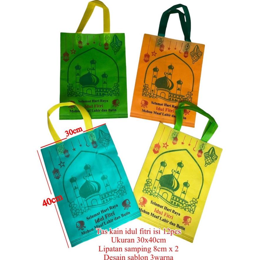 

Terbaru Goodie Bag Spunbond Idul Fitri tas kain tenteng LEBARAN Handle 30x40cm