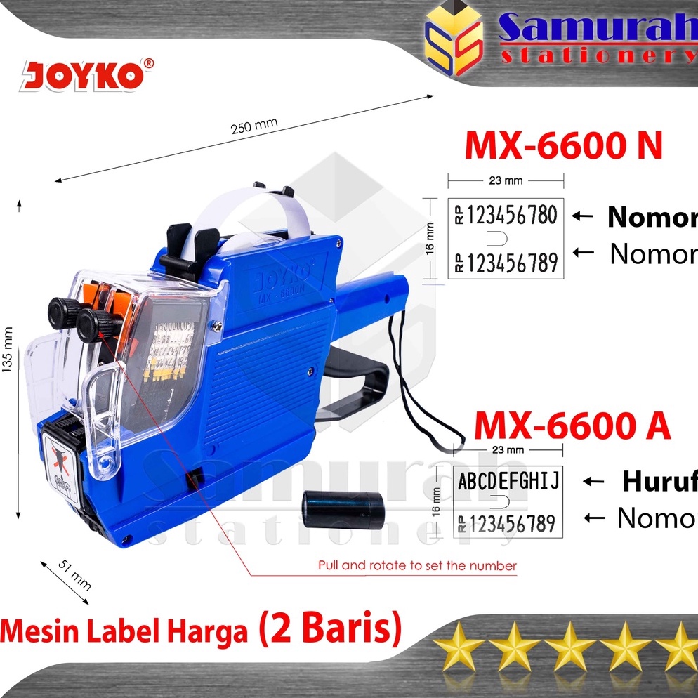 

Seller.. Alat Label Harga Joyko MX-6600A 2 Baris ( Huruf - Nomor ) / Tag Price Labeller 2 Line MX 6600N ( Nomor - Nomor ) / Mesin Tembak Harga B7M