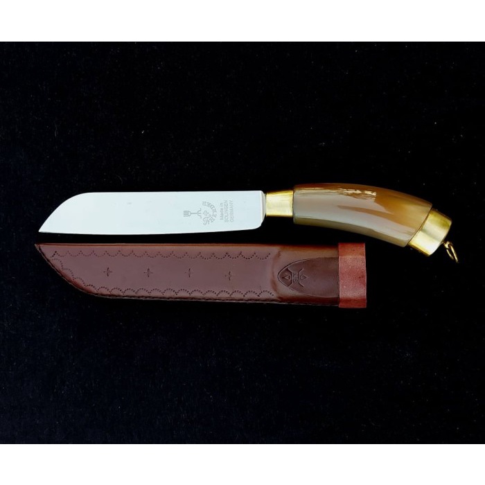 Herder Pisau Solingen cap Garpu Asli 7" Handle Tanduk sarung kulit ORIGINAL