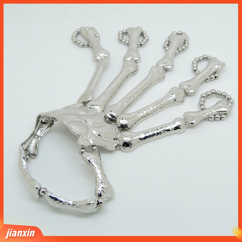 [Jianxin] Punk Gothic Skeleton Skull Bone Hand Bangle Finger Ring Bracelet Jewelry Gift