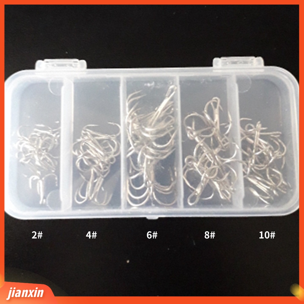 [Jianxin] 50pcs / Kotak Kail Pancing Treble Sturdy Bahan Carbon Steel Ringan Portable