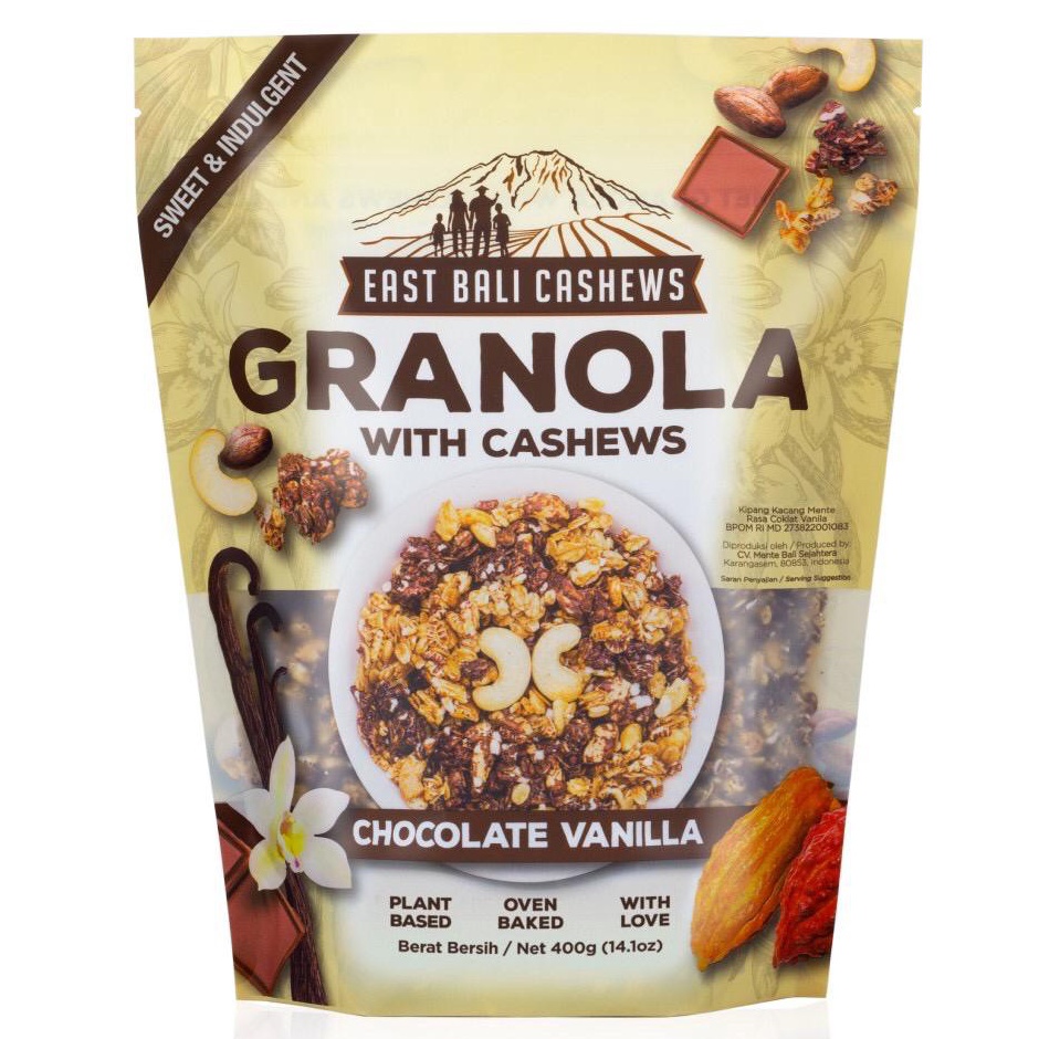 

[KODE PRODUK PCQMP8366] East Bali Cashews Granola Chocolate Vanilla 400gr