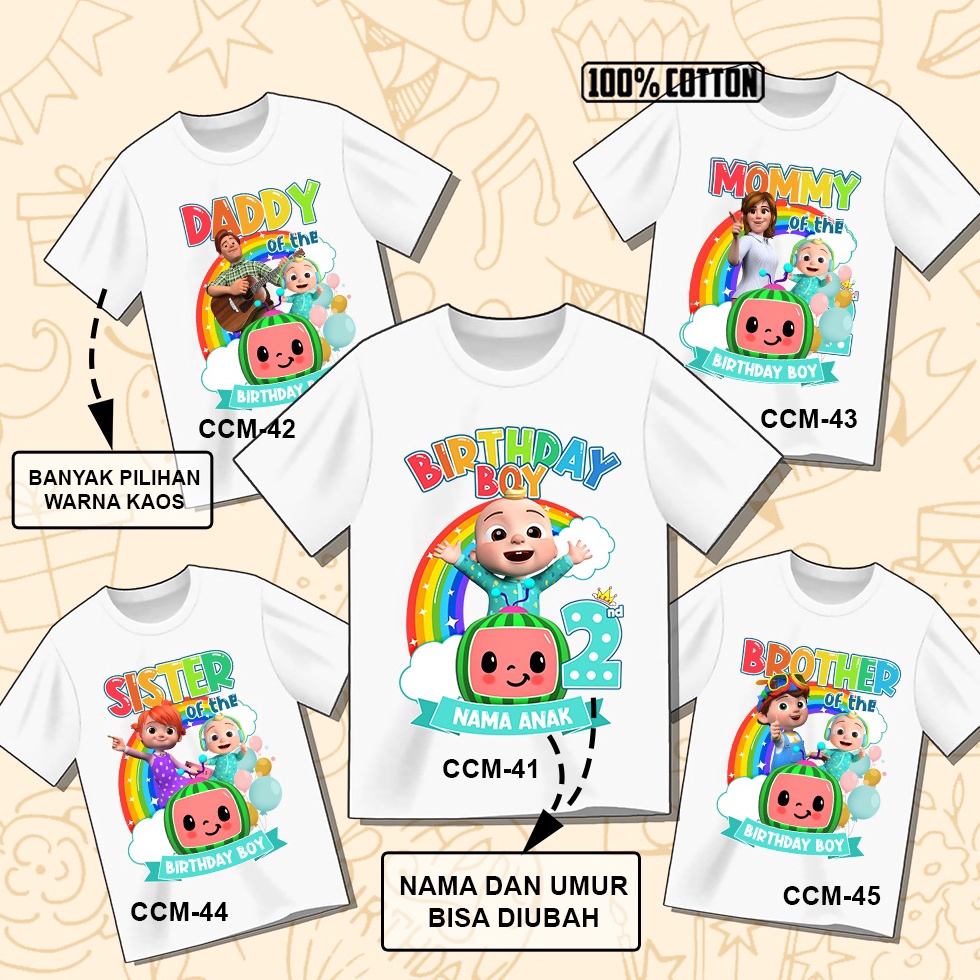 Kaos Cocomelon  Baju ulang tahun Cocomelon ultah Anak dan Dewasa {NIC.8Jn23ᴮ}