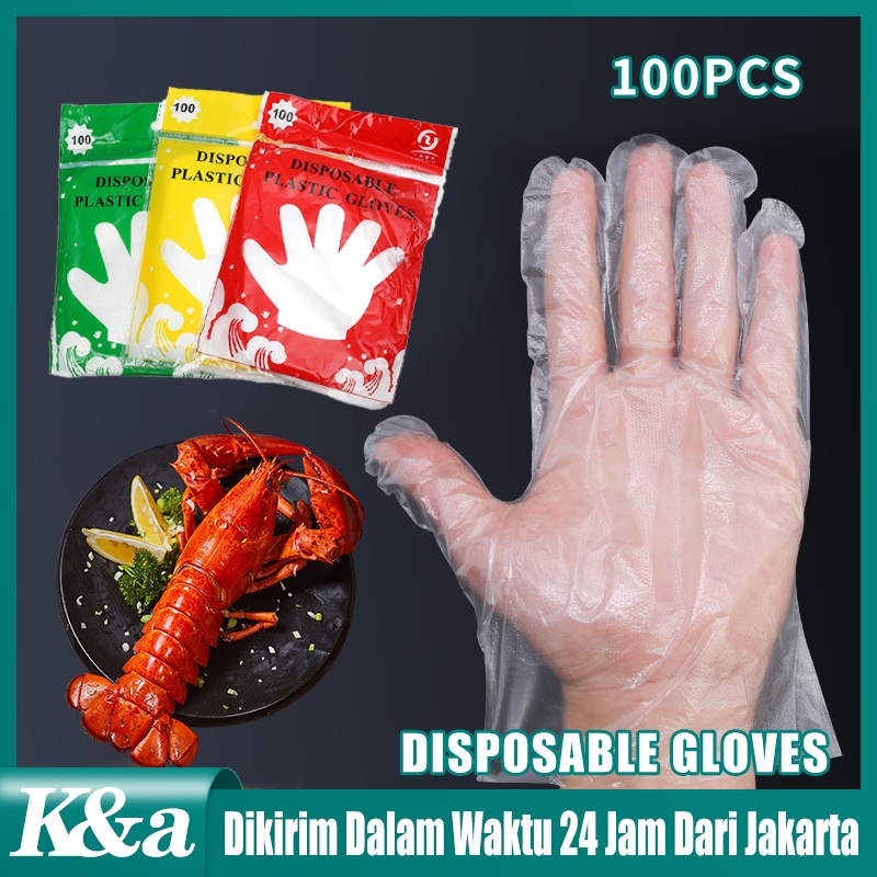 Sarung Tangan PLASTIK Glove ISI 100 Per 1 Pack Disposable Plastic Gloves Sekali Pakai Bening Polos Transparent