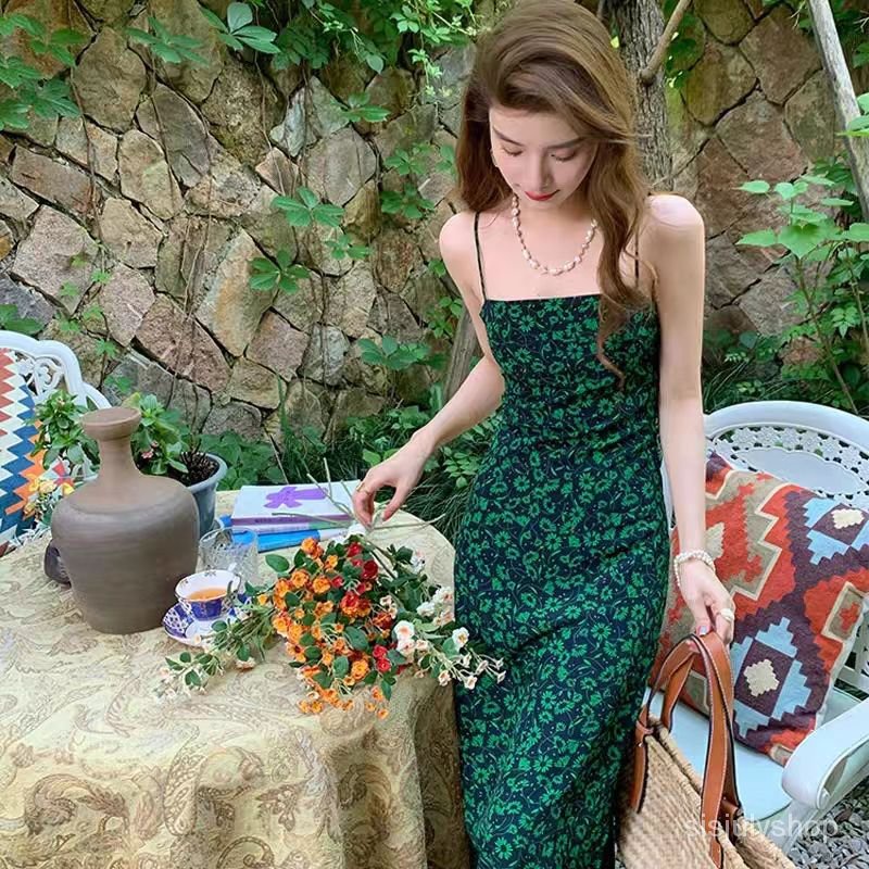 [✅BISA COD] #Sisjuly# Gaun wanita / Gaun panjang suspender wanita / gaun ramping bunga Prancis baru