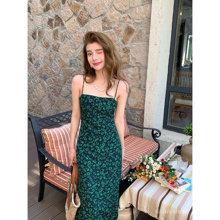 [✅BISA COD] #Sisjuly# Gaun wanita / Gaun panjang suspender wanita / gaun ramping bunga Prancis baru