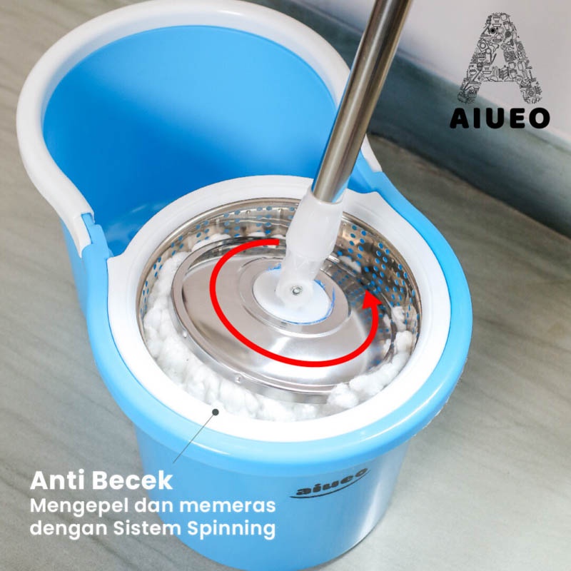 AIUEO Spin MOP Praktis Alat pembersih lantai | Alat Pel MOP | Pel Lantai Kain Ember Spin Magic Twist | Fiber Clean