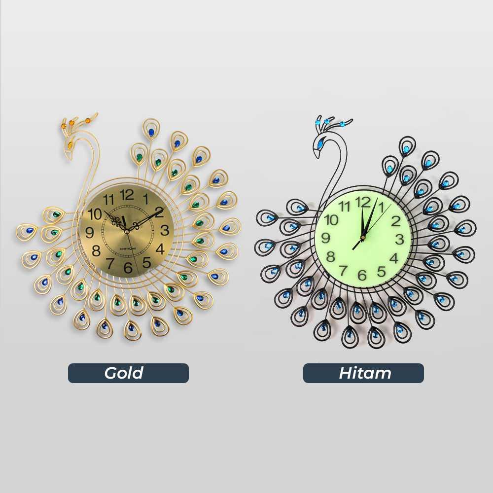 Jam Dinding Klasik Burung Merak Quartz Tanpa Suara 53cm Menyala dalam Gelap