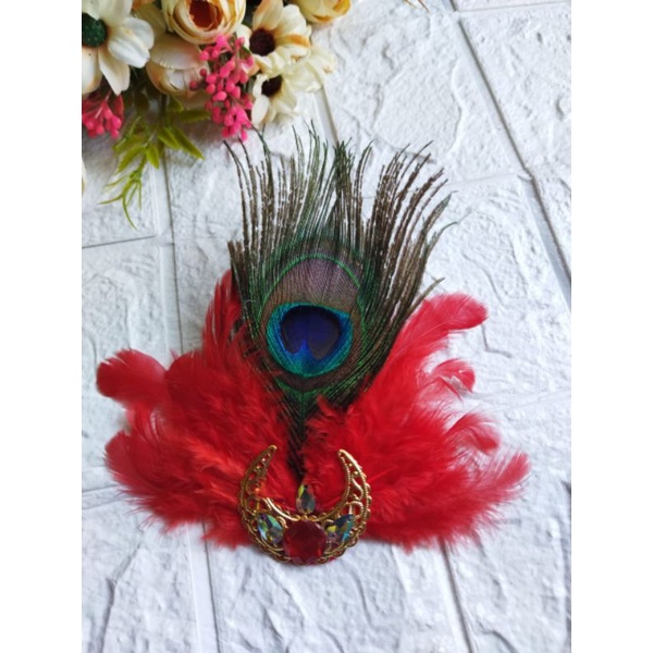 bros bulu merak sintetis. bros bulu aksesoris pentas. javagayu accessories