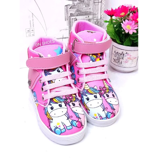Sepatu Boots Anak Perempuan Sepatu Tali Anak Perempuan Murah Lucu Boot Anak Karakter Unicorn Pink