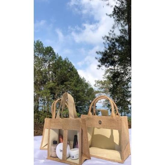 Tas Tote Hampers Karung Goni Mika Besar Anyaman Transparan Souvenir
