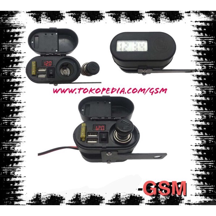 Voltmeter USB 6 in 1 charger HP Digital Jam soket lighter breket holde