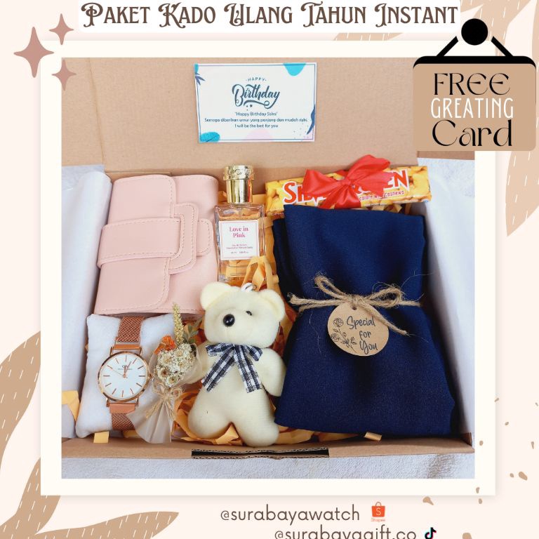 

Harga termurah Paket Gift Box Cewek Hampers Ulang Tahun Paket Kado Wisuda Coklat Silverqueen Dompet Pashmina Hijab Gantungan Kunci Ucapan Anniversary Buket Bunga Wisuda Graduation Kartu Ucapan KFK