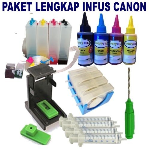 Paket lengkap infus printer Canon tinta refill tabung dumper kit bor