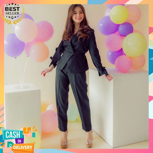 One Set Blazer Wanita Kerja  Korean Style Jumbo Stelan Jas Kantor Blezer Cewek Casual Baju 2In1 Keki
