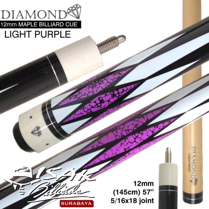 Diamond 12mm Maple Cue Purple Billiard Stick Bola Tanggung dan Besar