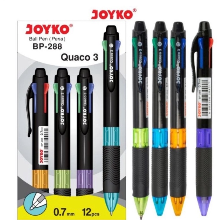 

Terbaru.. Pulpen Joyko BP - 288 Quaco 3 4 warna / (1pak/12pcs) 37