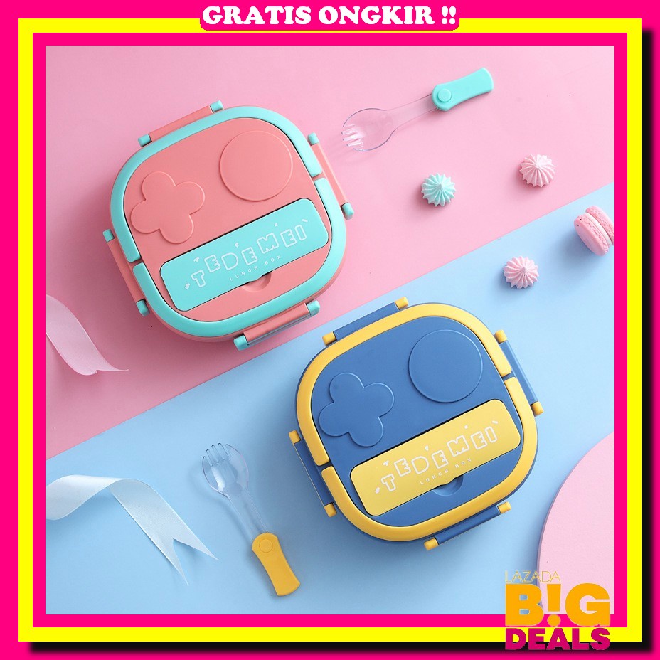 Lunch Box Set Kotak Makan Anak 3 Sekat Susun Tebal Tahan Panas Wl-102 Kotak Makan Anak Stainless 304