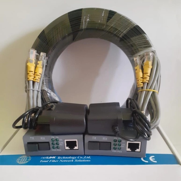 Paket kabel fiber optik precon 125 meter dan sepasang netlink htb 3100