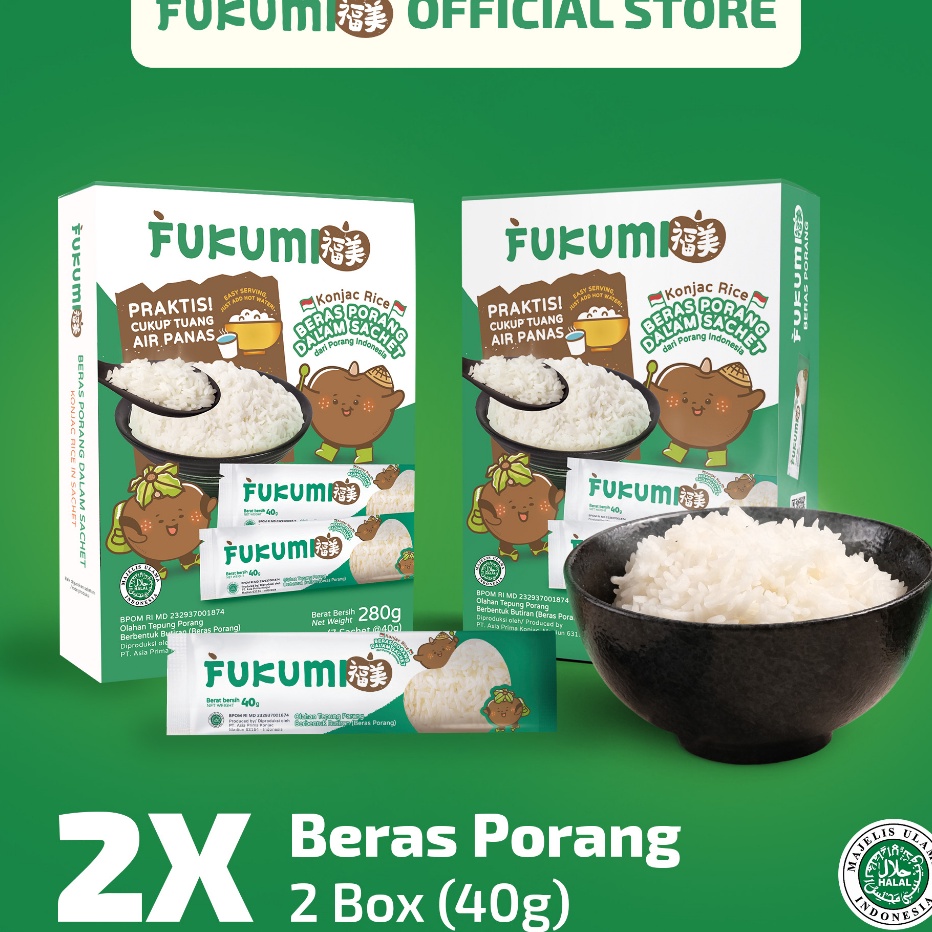 

⚡COD⚡ FUKUMI Beras Porang 2 Box Sachet - Shirataki/ Konjac Rice