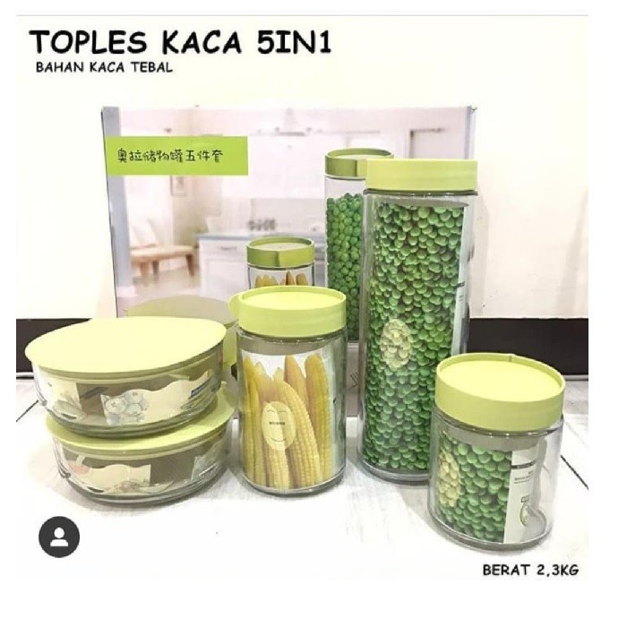 Terlaris Toples Kaca 5 Set - Toples Kue Lebaran Kaca Set Isi 5 Pcs
