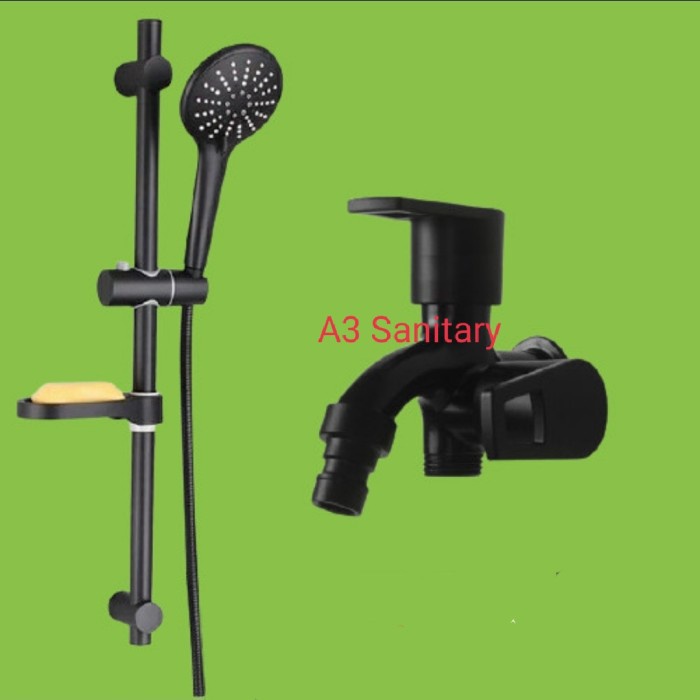Paket Shower Tiang /Hand Sower Tiang Dingin Hitam Shower Mandi Set