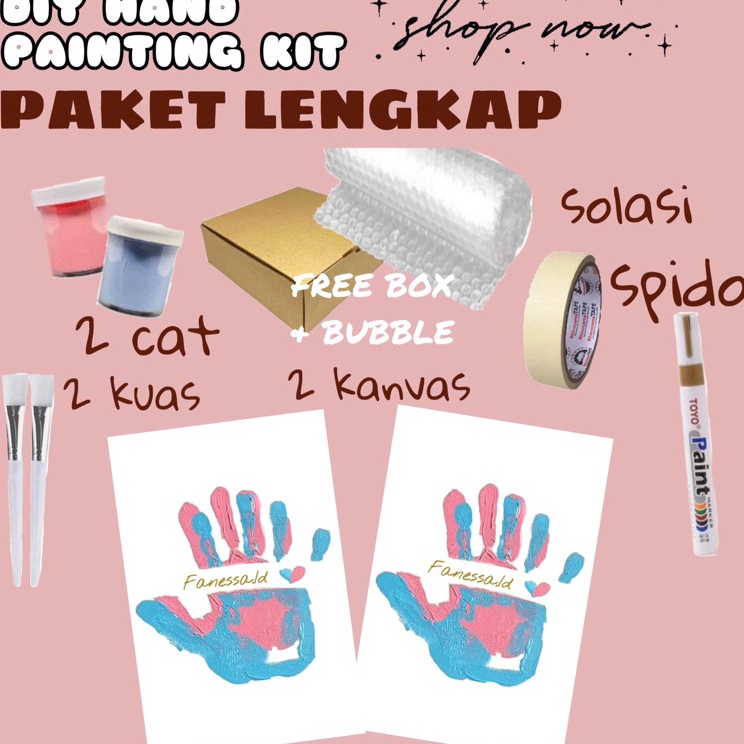 

Promo (free box) PAKET LENGKAP DIY HAND PAINTING KIT CAP TANGAN KANVAS COUPLE