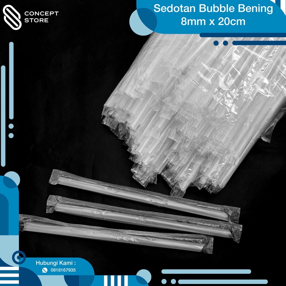 RBFG-80 Sedotan Bening Lancip 8mm Kemasan Plastik / Straw 8mm isi 100pcs 321♝