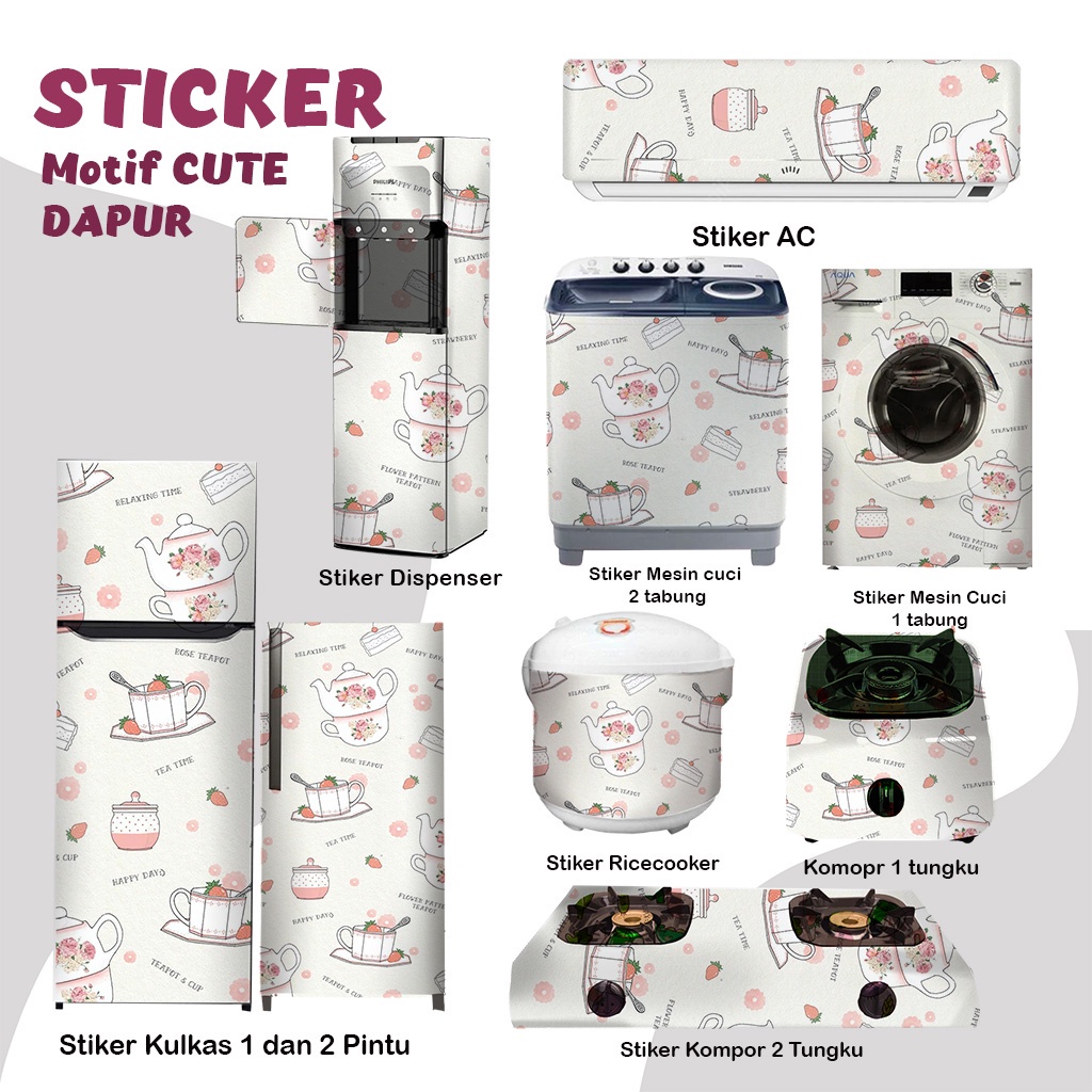Stiker Motif Bunga Dapur Stiker kulkas kompor mesin cuci 1 2 pintu tabung mata Rice Cooker Dispenser