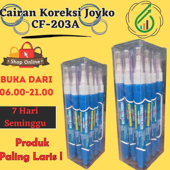 

Grosir Correction Fluid / Cairan Koreksi Joyko Cf-203A Typex 1 Pack 12