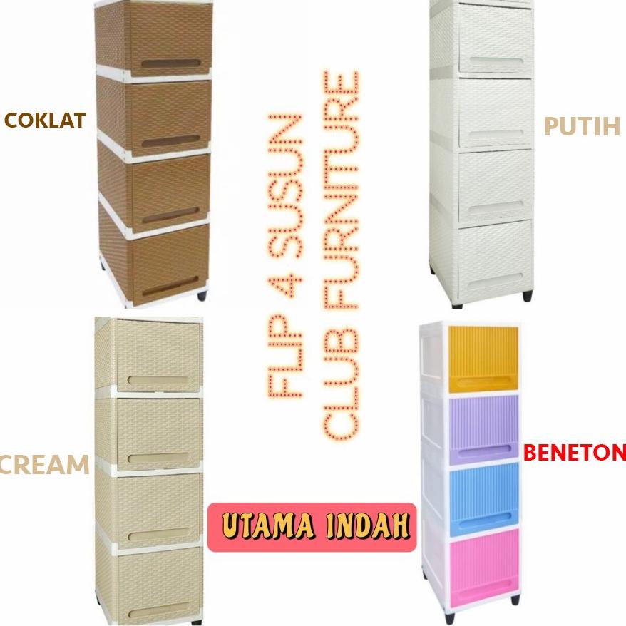 Promo Club Lemari Plastik Flip Susun 4 (34X40X117Cm)