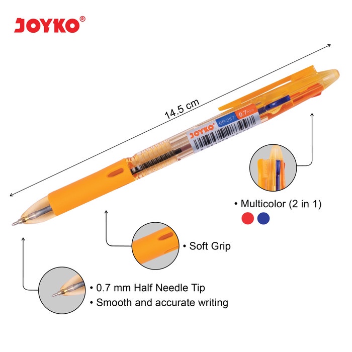 

Ball Pen Pulpen Pena Joyko Bp-287 Dwico 0.7 Mm 2 Warna Biru Merah