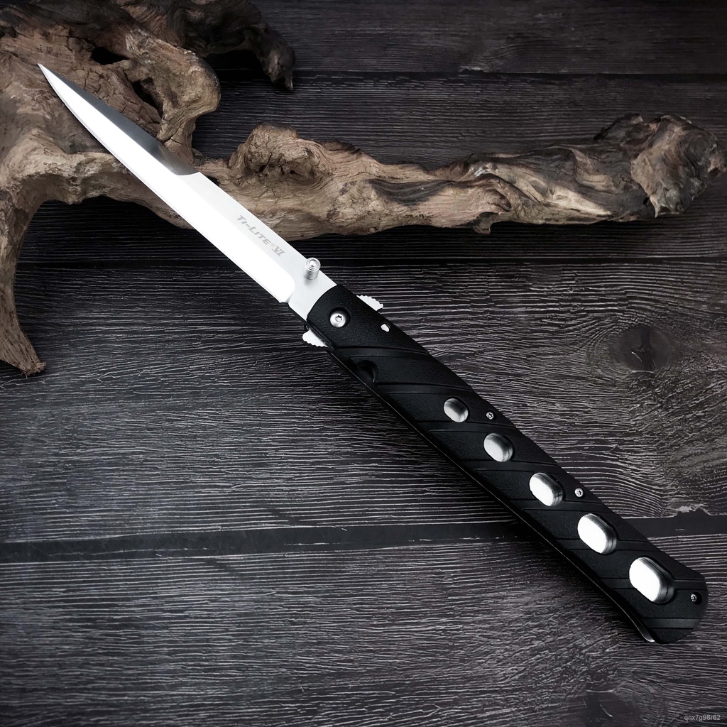 &Cold Steel 26SXP TiLi te XL 6 Pocket Folding Knife Stiletto Sword Satin Plain Blade Black ZyEx Hand
