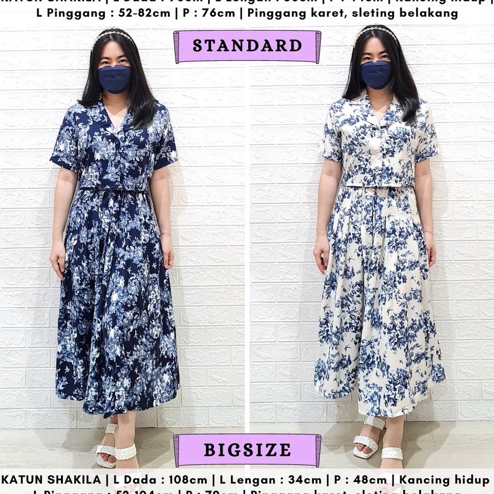 TERMURAH. 4568 sanuari floral button long skirt one set rok jumbo bigsize
