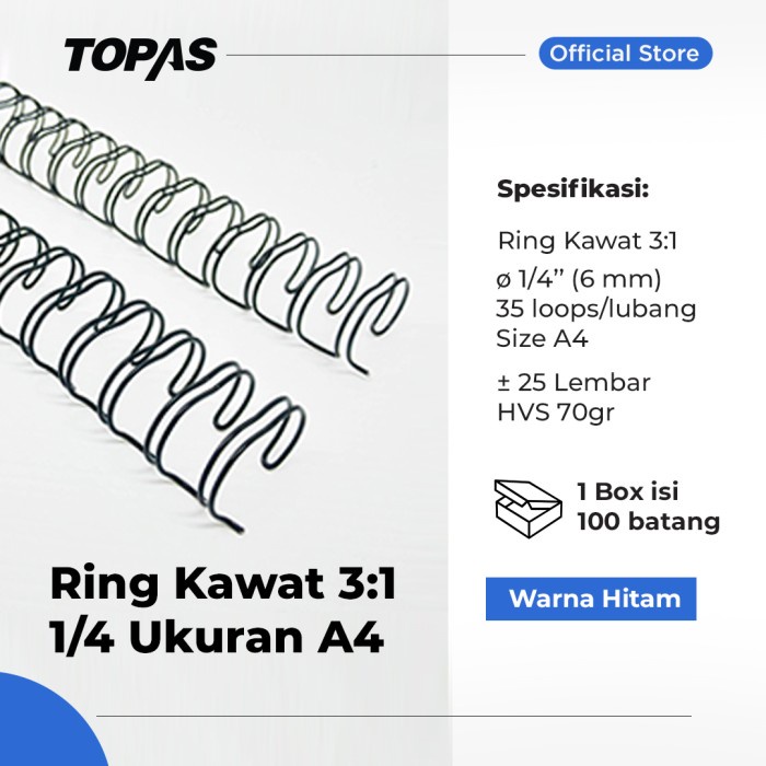 

Topas Ring Kawat Spiral Jilid A4 3:1, 35 Loop - Hitam -1/4Box