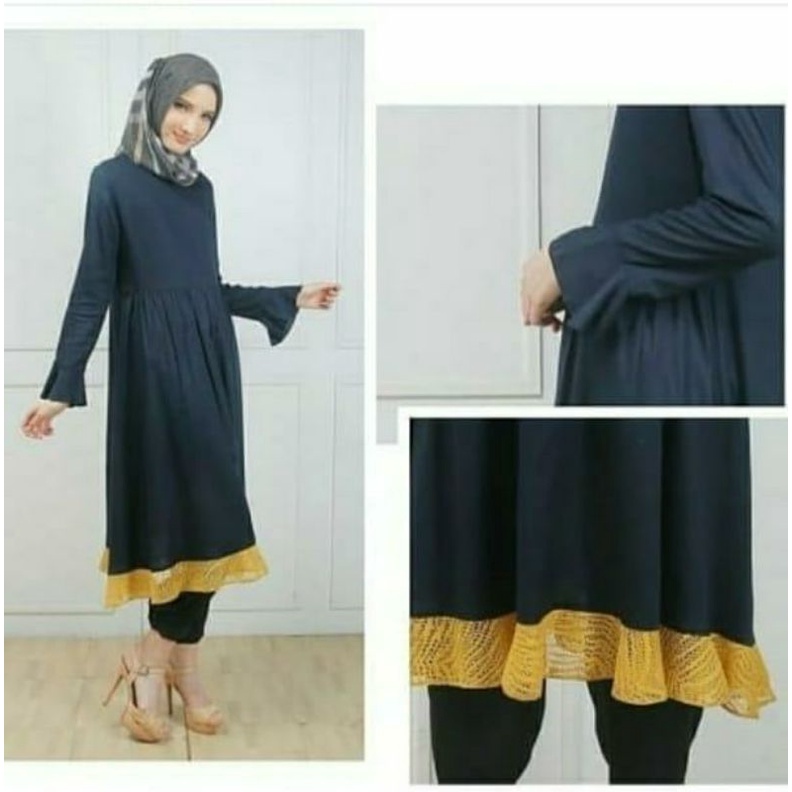 Zoya Midi Dress Long tunik Moss  Renda Bawah Midi dress by Zoya Fashion