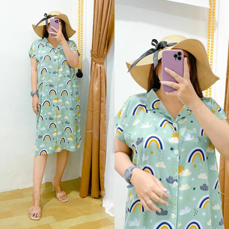 Daster Rayon Pendek Full Kancing Motif Kekinian