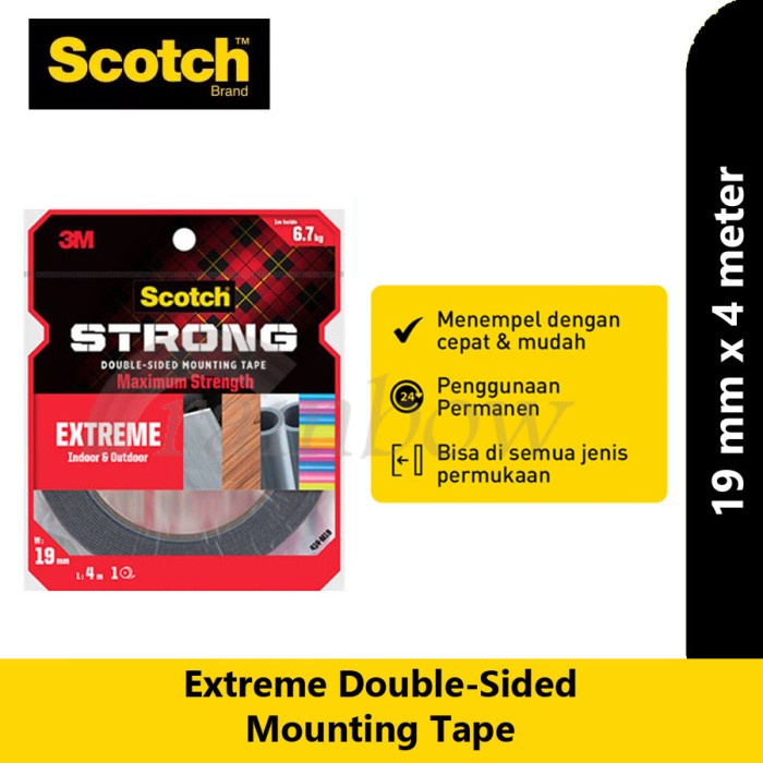 

Terlaris 3M Scotch Extreme Double Sided Mounting Tape 414 M19 Isolasi Perekat