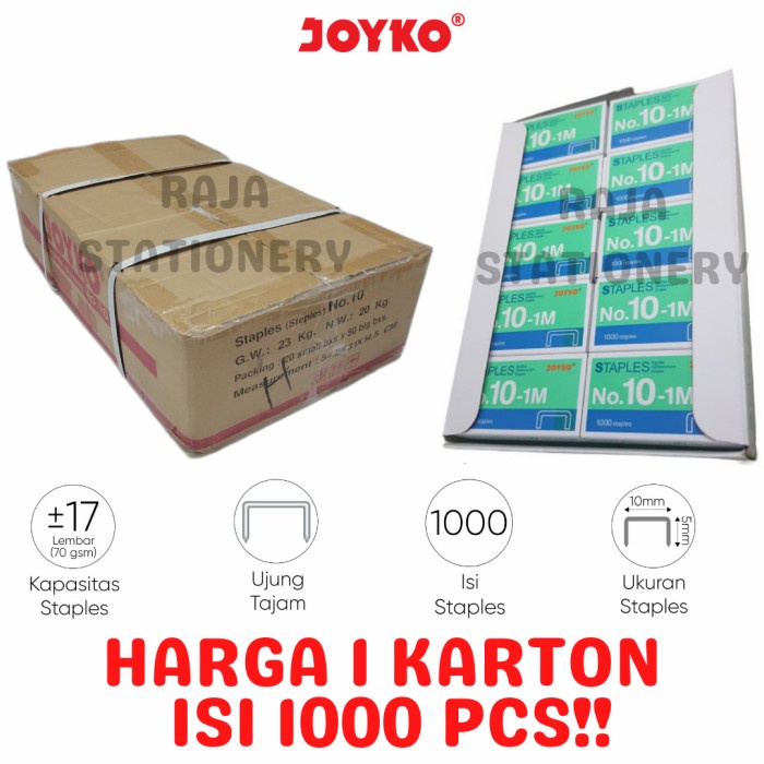 

STAPLES JOYKO NO.10 KECIL ISI HEKTER STAPLER STEPLER NO10-1M [1000PCS]