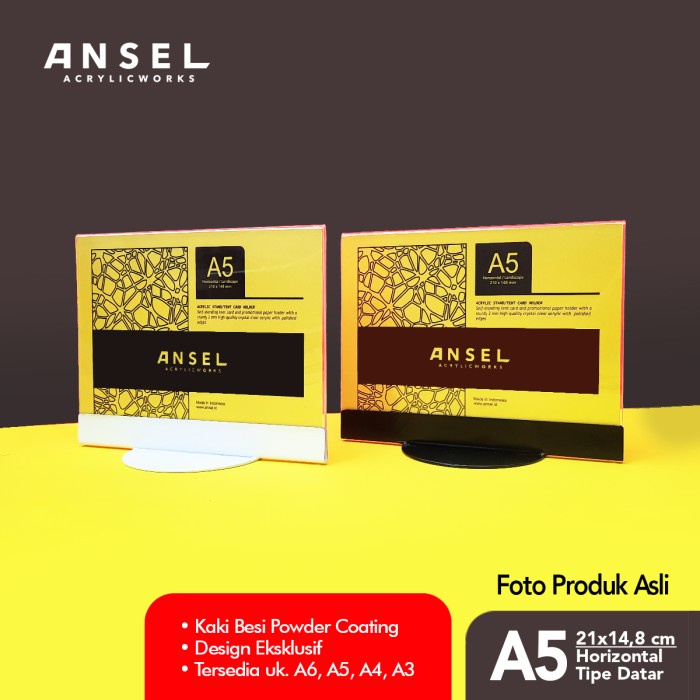 

Terlaris Rak Ansel Tent Card Akrilik Besi /Datar A5 Horizontal 21X14,8 Cm /Brosur