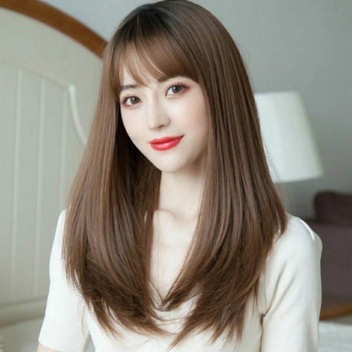 Terlaris Wig Wig Wanita Korea Poni Samping Lurus Blow Shaggy