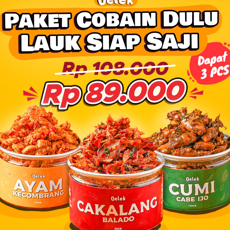 

PROMO HARI INI Oelek Paket Cobain Dulu Si Laoek / Cakalang Balado / Cumi Cabe Ijo / Ayam Kecombrang / Lauk Siap Saji buruan