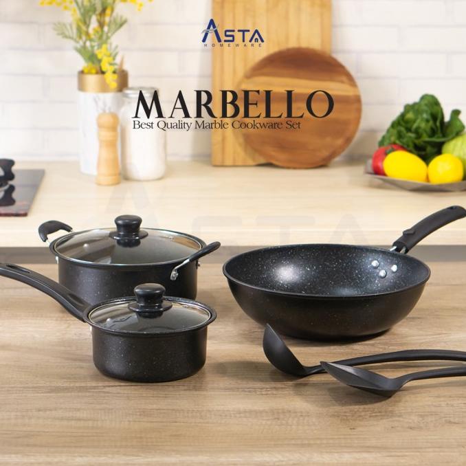 

Marbello Cookware Set Panci Marble Anti Lengket 7Pcs Pfoa Free