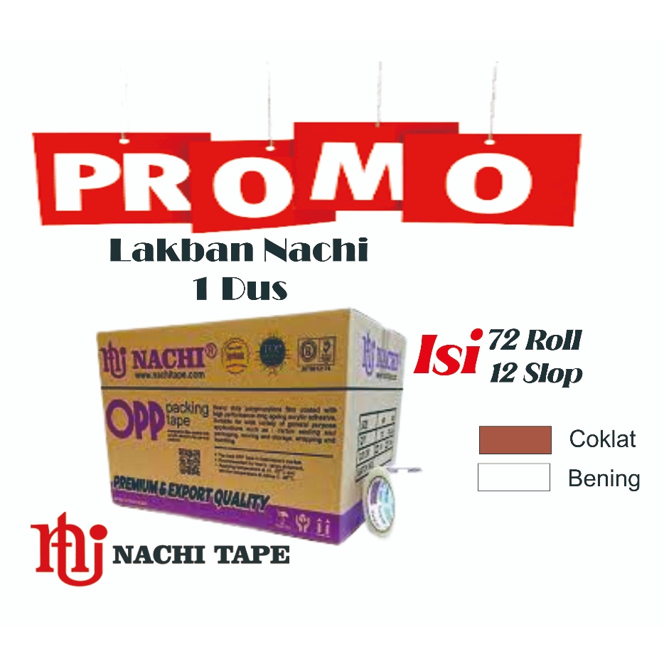 

Miliki LAKBAN NACHI 2INCH 1 DUS ISI 72PCS / OPP TAPE BENING / COKLAT YEH