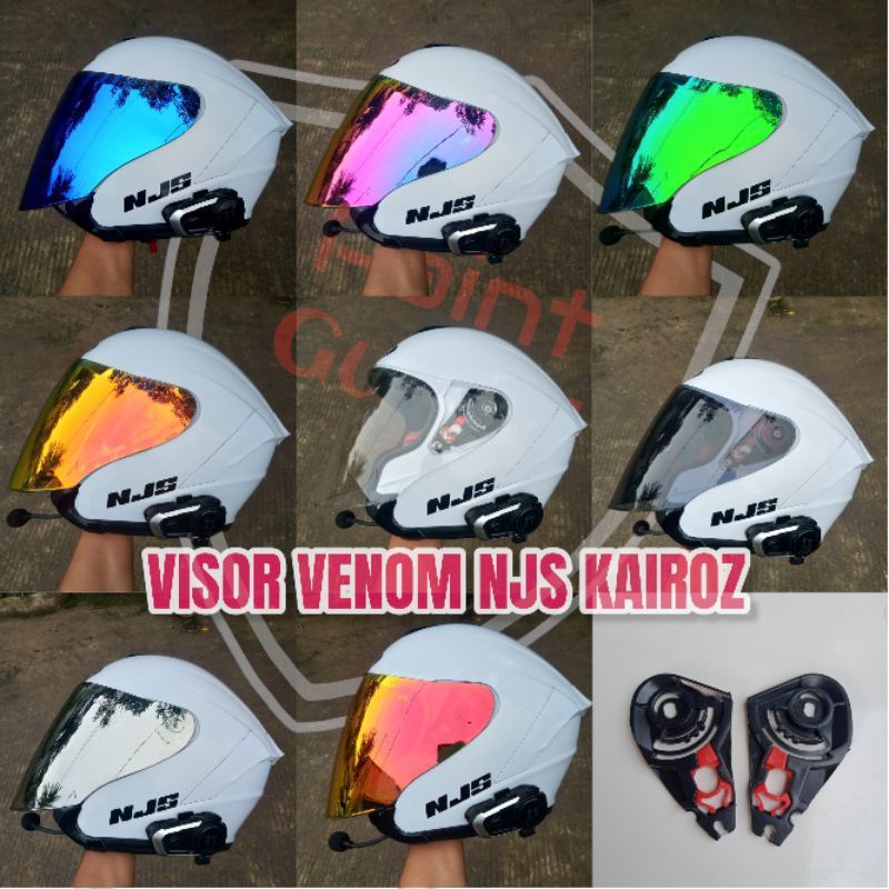 flat visor iridium + rachet pnp njs kairoz - dudukan kaca venom njs kairoz - visor flat venom iridiu