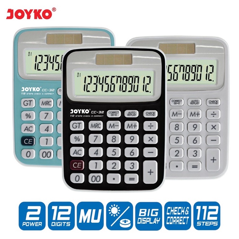 

Ready stok Calculator Kalkulator Joyko CC-32 12 Digits Check Correct F0R