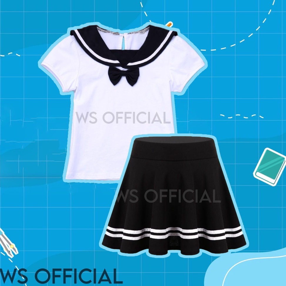 [ SALE ]  Stelan Blouse Model Seragam Anak Sekolah Jepang Stelan Blouse Korea Blouse + Rok Payung Sc